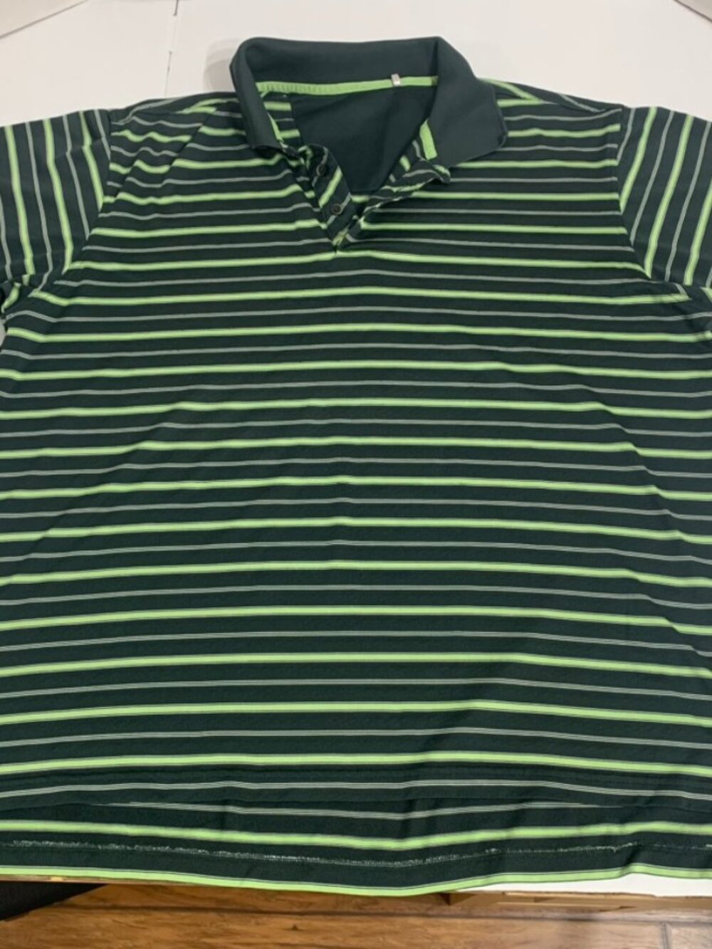 Adidas Mens Size XL Black Green Striped Golf Shirt